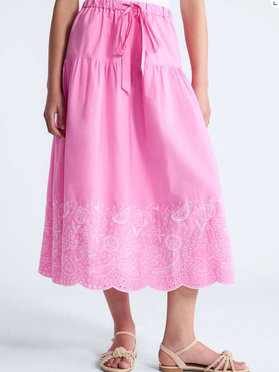 Free Assembly Women’s Tie Waist Embroidered Cotton Midi Skirt